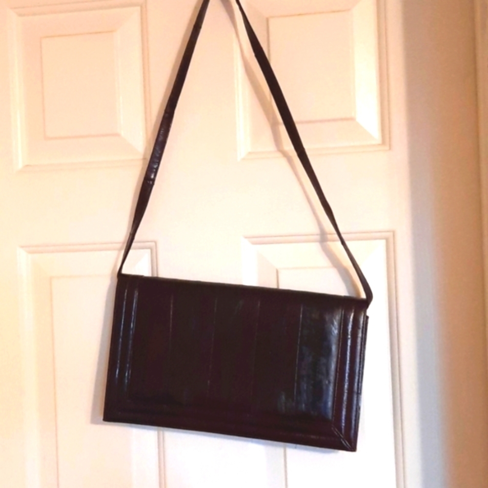 Dark chocolate EEL Skin vintage purse , great condition